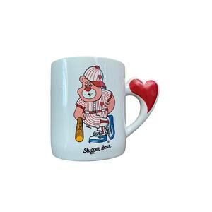 Love mug slugger bear heart handle baseball valentines vintage 1984 red teddy